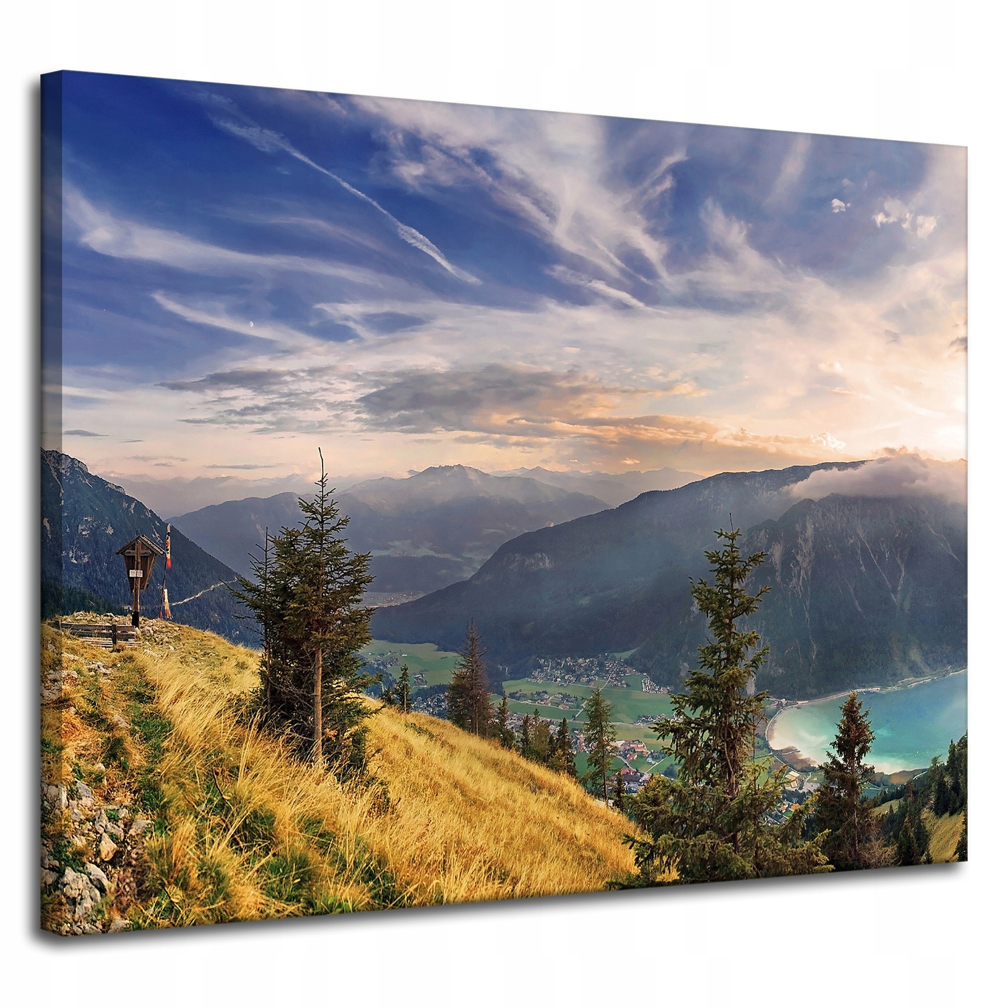 Obraz na plátně Slunce nad horami Mraky Vesnice 100x80 cm
