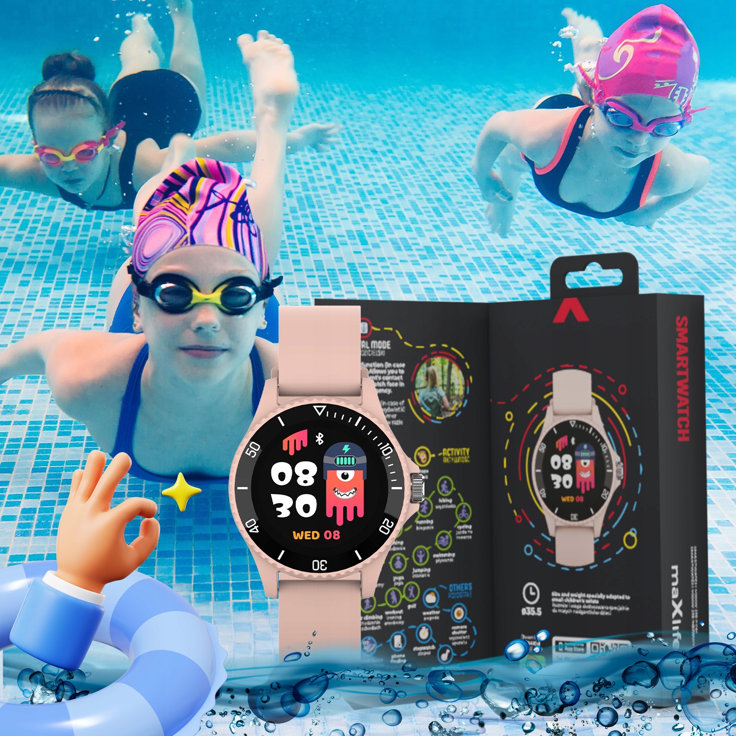 Inteligentné hodinky pre dieťa, dievčatko, náramkové hodinky, vodotesné, IP68 Stav balenia originálne