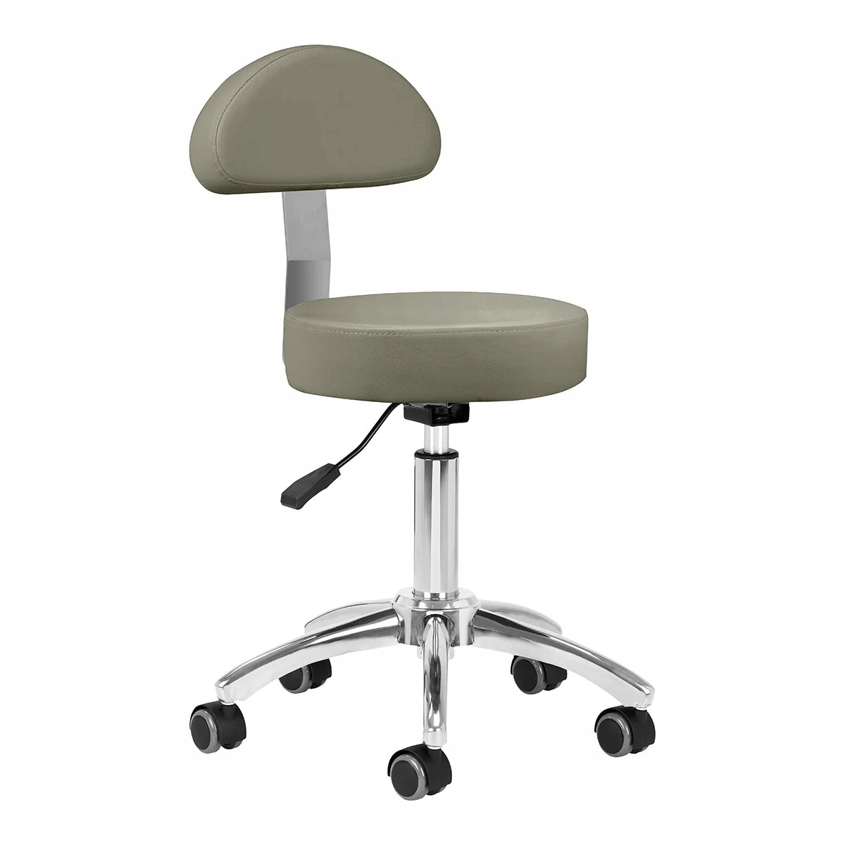 Kosmetická Stolička S Opěradlem AM-304 Šedá, Nastavitelná, 50-64 CM Na Kolečkách
