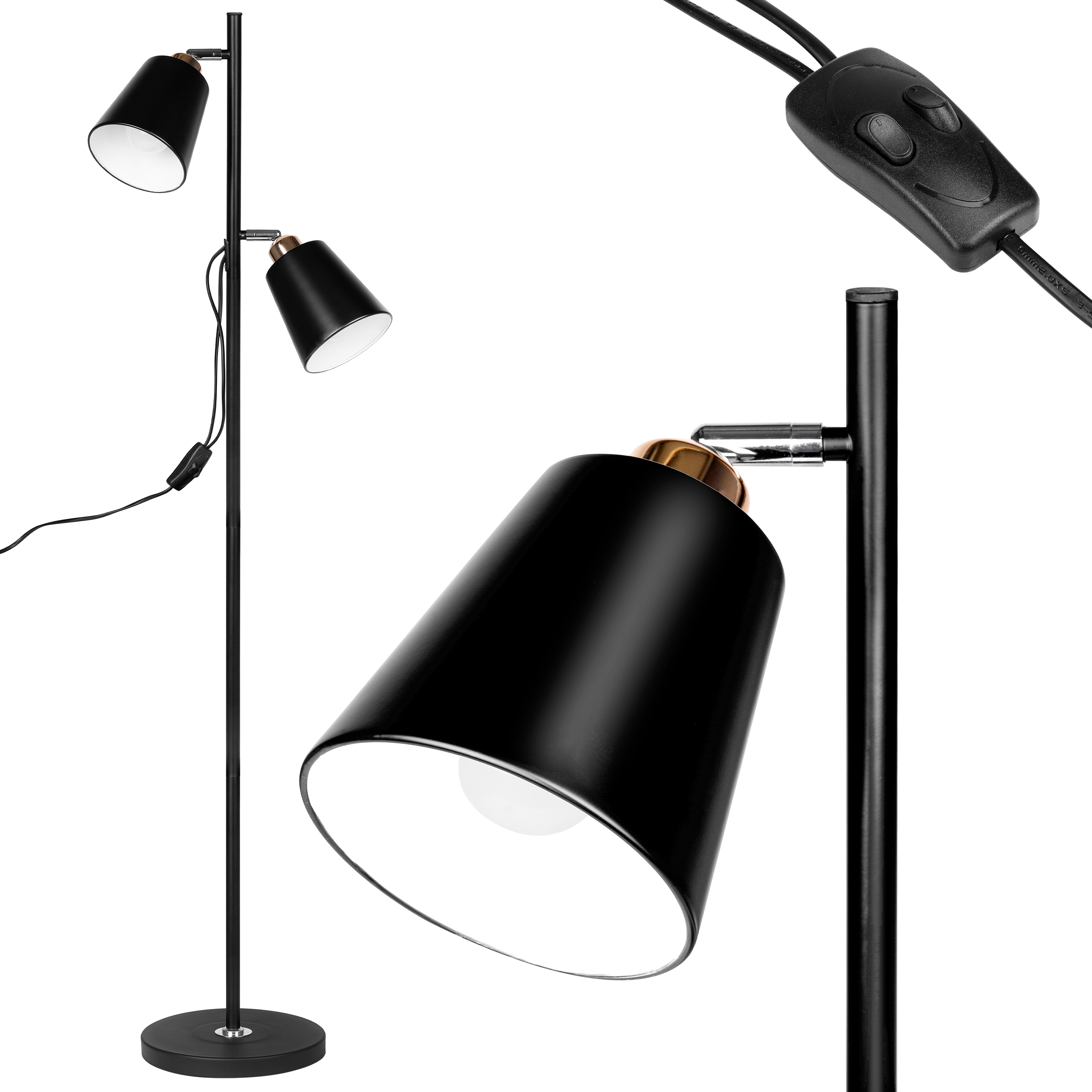 Stojací Led lampa černá 140 Cm pro čtení 2x E27 černá zlatá