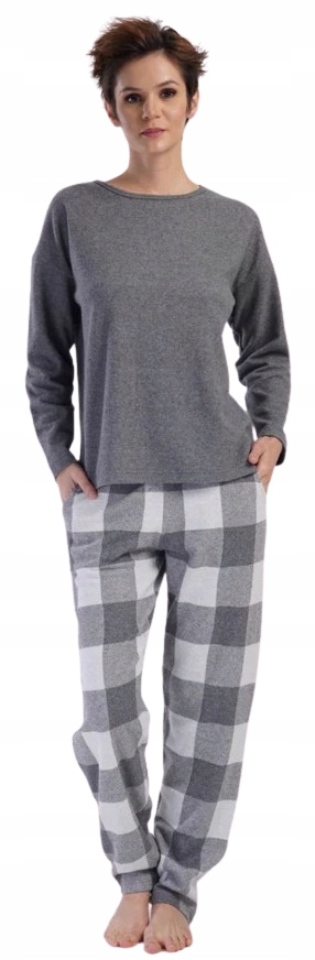 Příjemné Na Dotek Šedé Pyžamo Interlock Pletenina Teplé Pyžamo Teplákovka XL