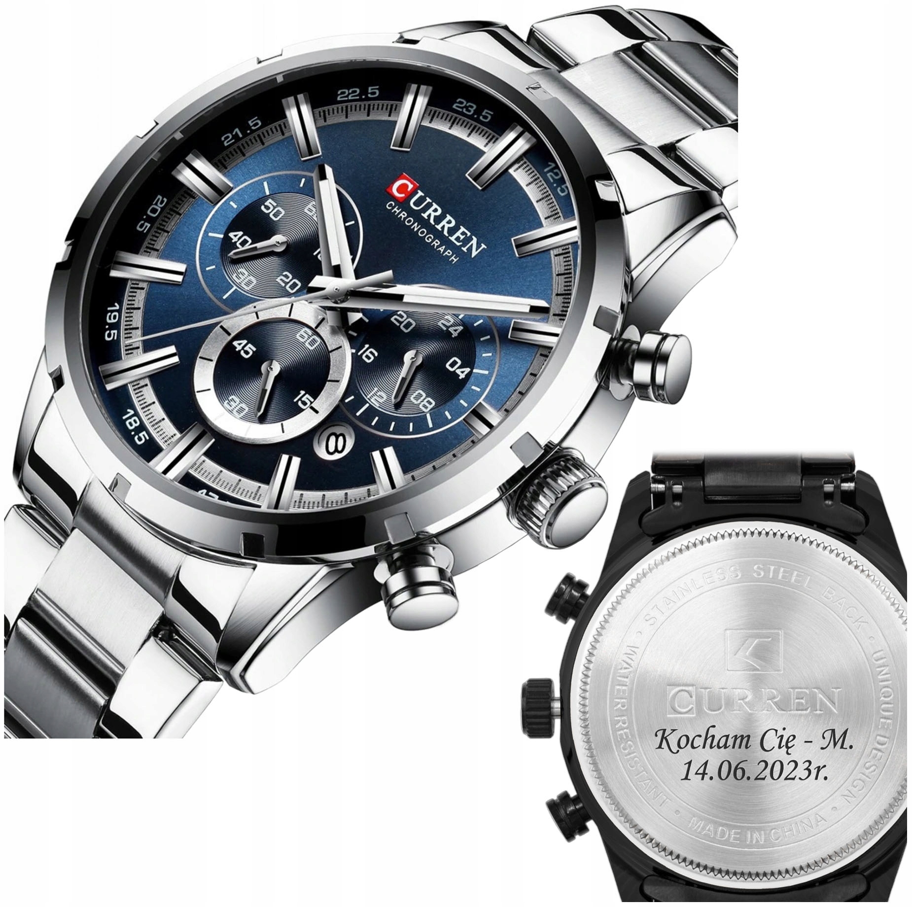 

Zegarek męski Curren Silver Blue z Grawerem