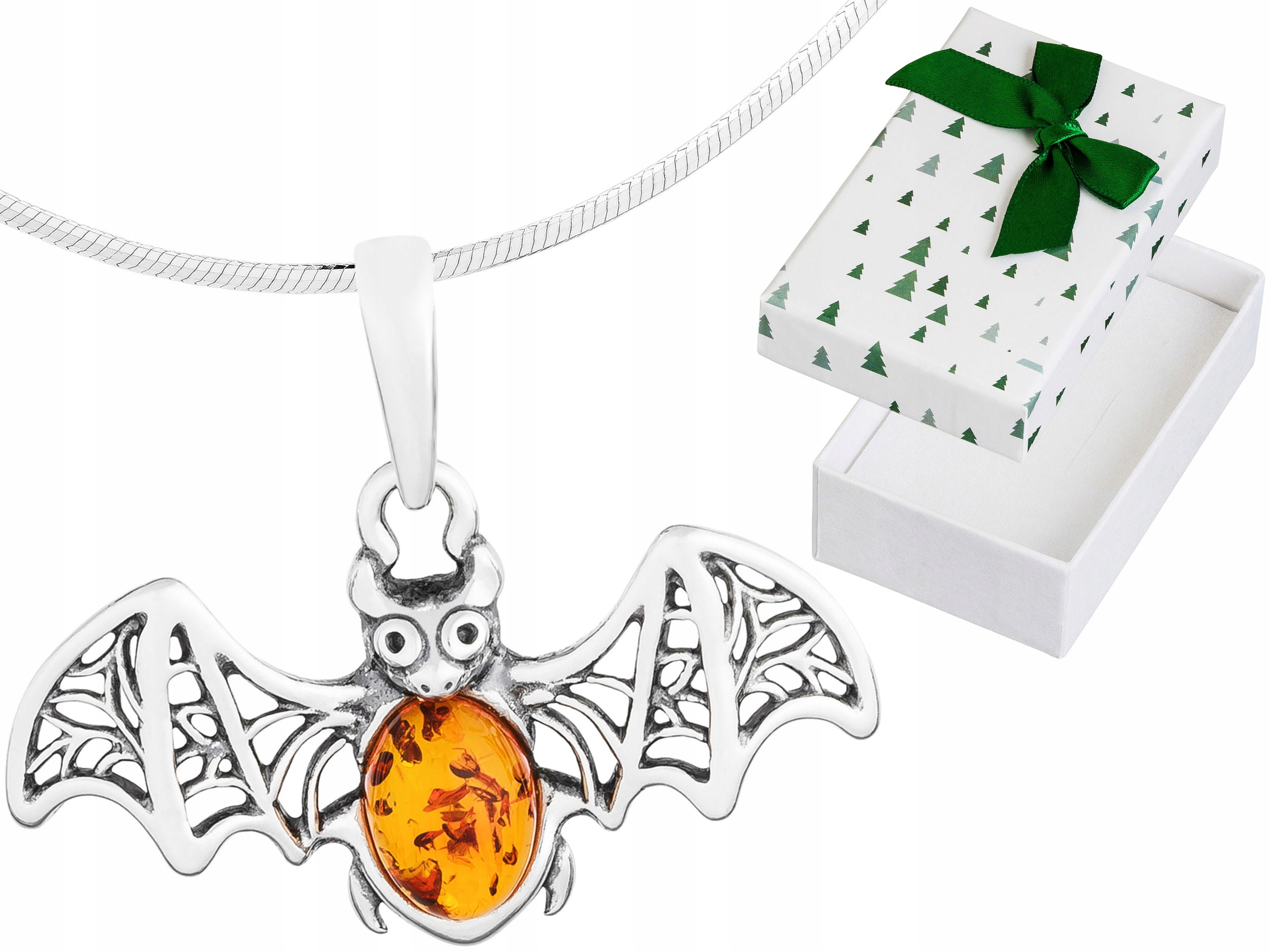 Krátký stříbrný netopýří náhrdelník s jantarem Stříbro Choker 30 cm