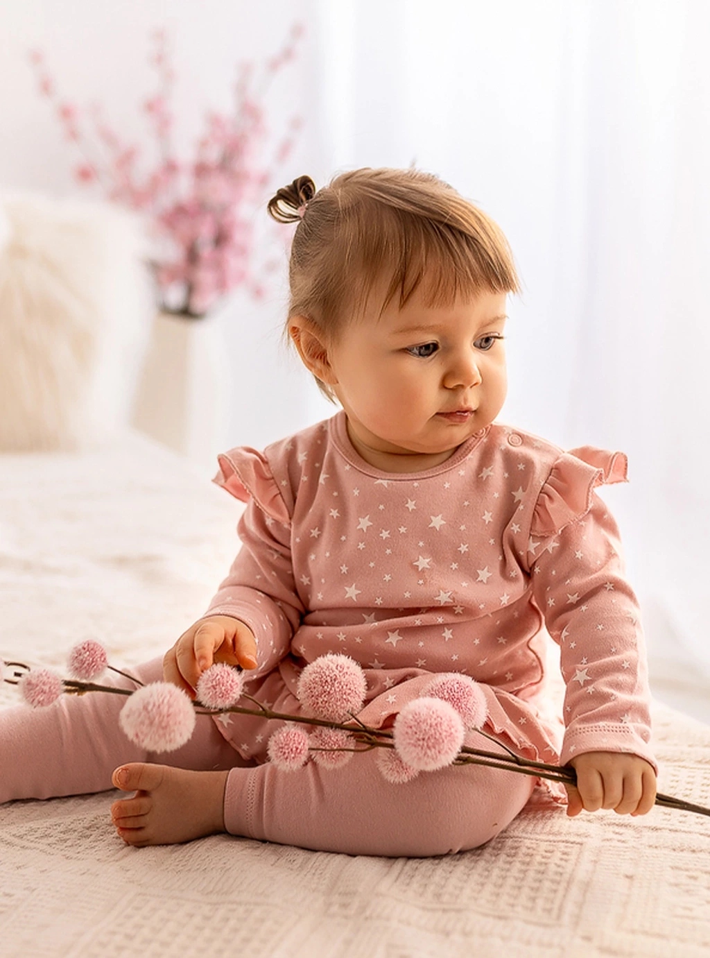 TUNIKA NIEMOWLĘCA Z FALBANKĄ BAWEŁNA GWIADKI STARS R. 92 Dekolt okrągły