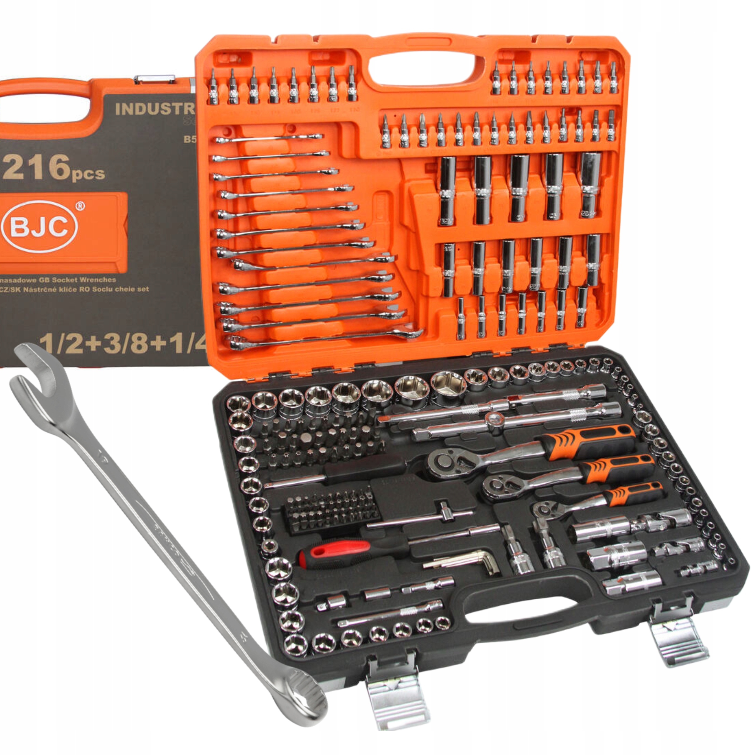 BJC ZESTAW KOMPLET KLUCZY NASADOWYCH 216 elem 3 GRZECHOTKI WALIZKA B58229