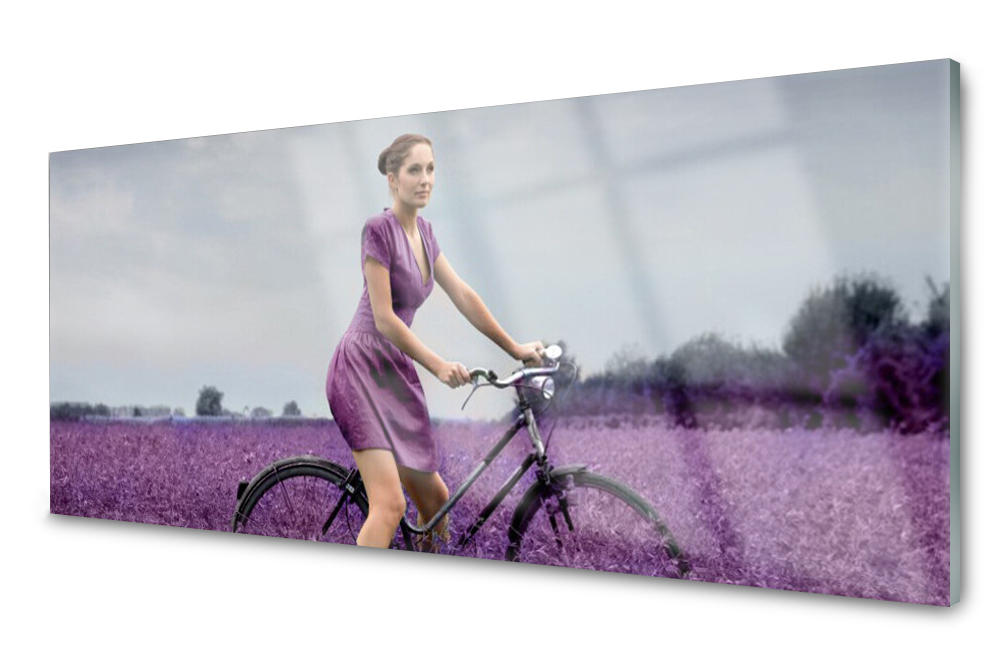 Skleněný panel do kuchyně Žena Kolo Louka 125x50