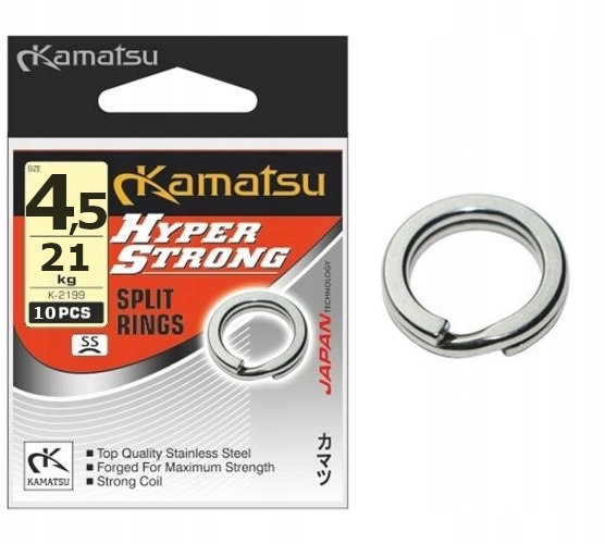 Kółko łącznikowe 4,5 mm 21 kg Kamatsu Hyper Strong Split Rings 10 sztuk