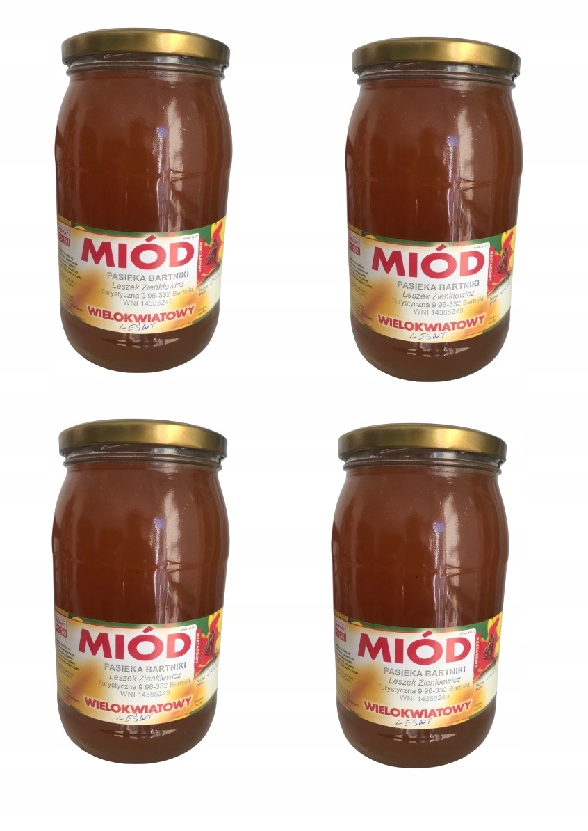 Miód z terenów leśnych 2025 słoik 1,2kg płynny 4 słoiki