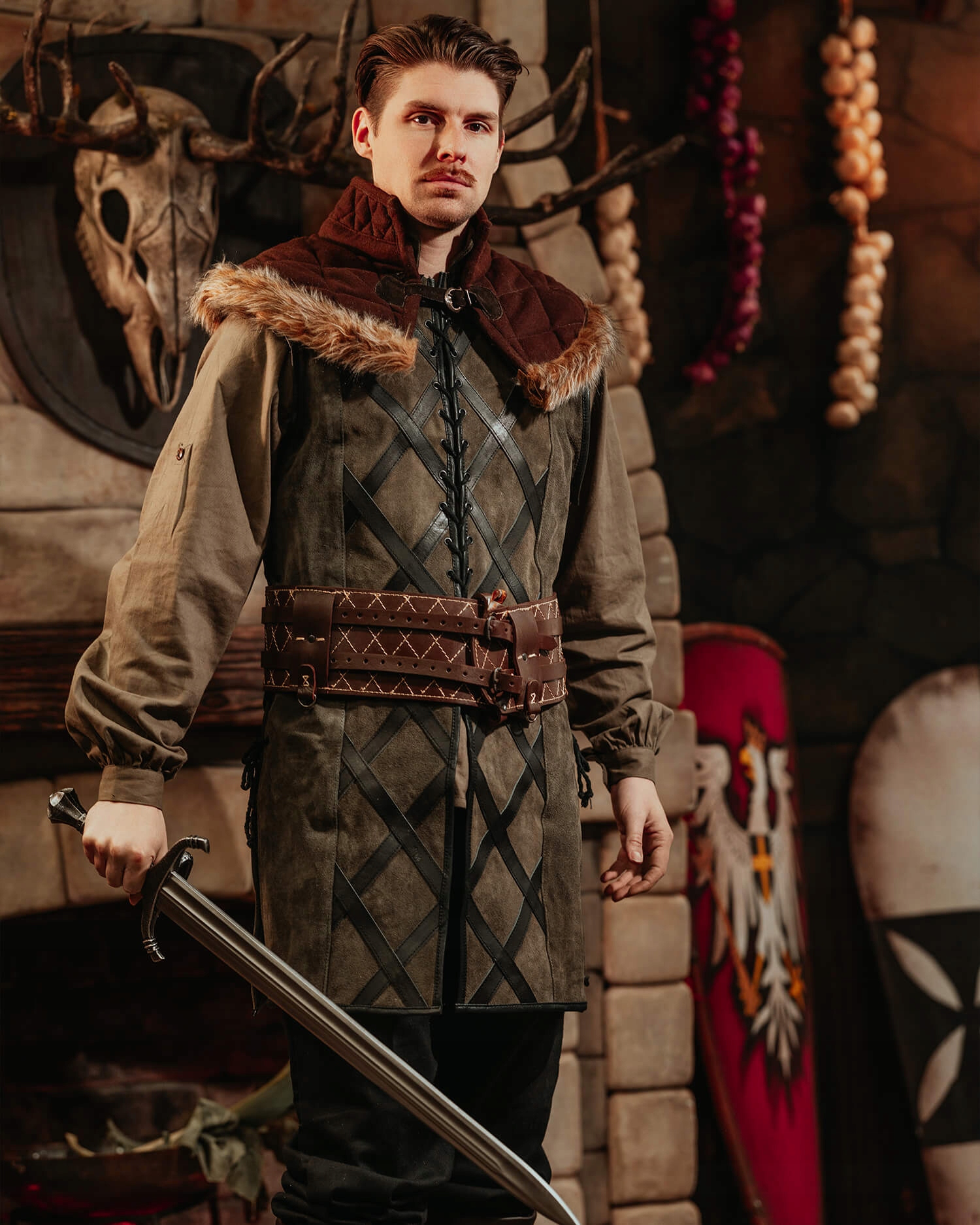 Semišová Vesta Cahir Hnědá 3XL Larp