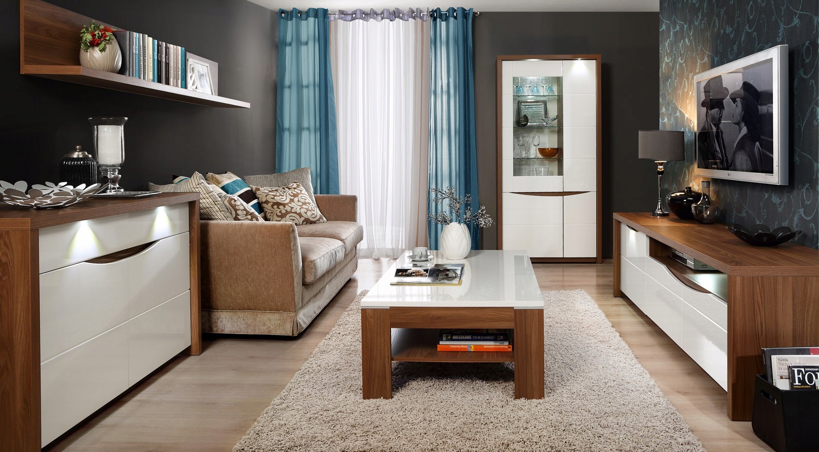 Witryna P podświetlana Dąb/Biały FORSAI V621RB Szerokość mebla 93 cm