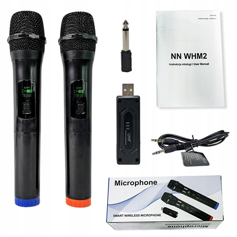 ZESTAW KARAOKE 2x MIKROFON BEZPRZEWODOWY + ODBIORNIK FAL UHF USB + JACK