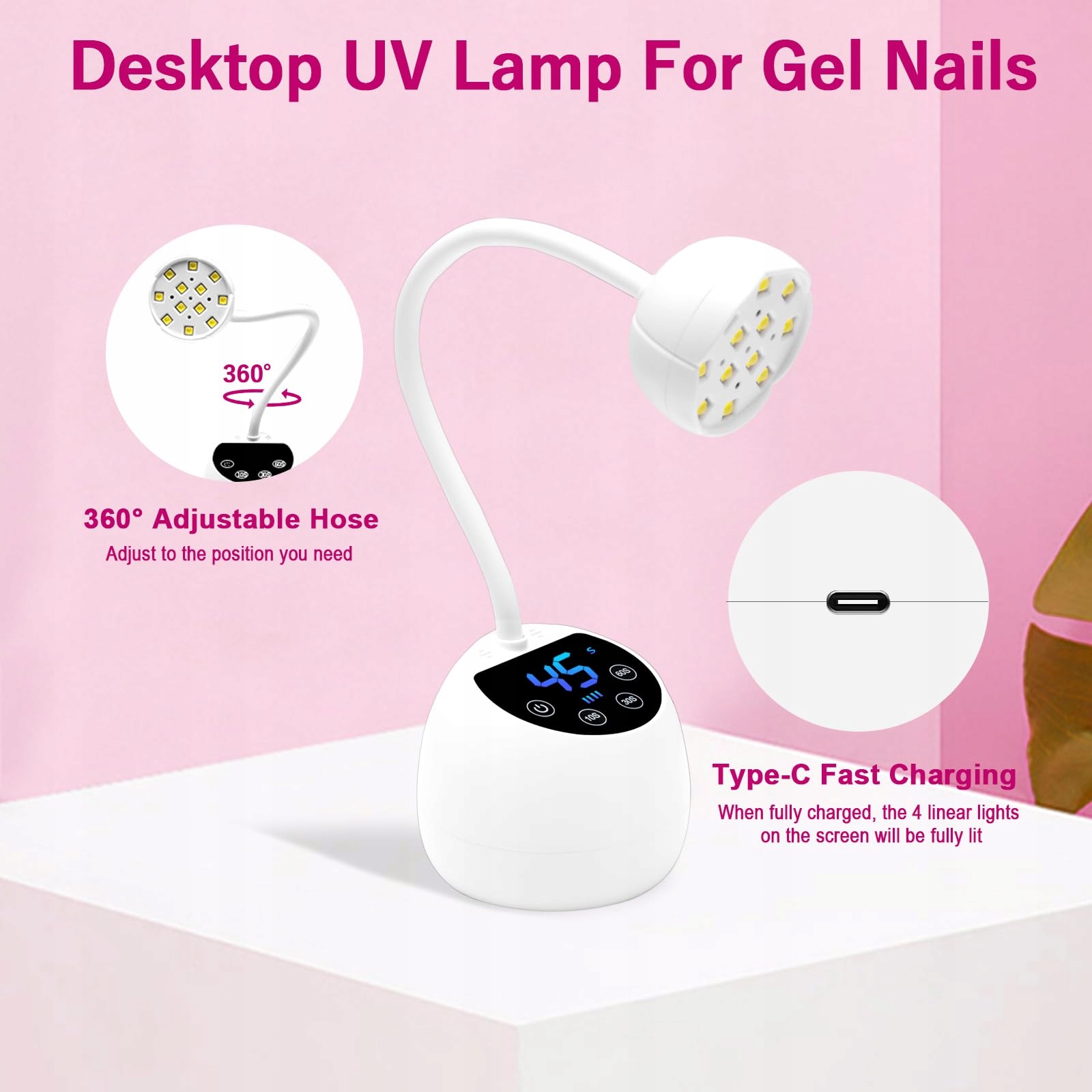 CGBE Mini Lampa UV Do Paznokci Z Czujnikiem LCD 36W 12 LED Do Żelu — miniatura 5