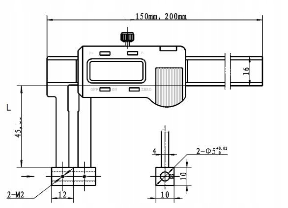 SUWMIARKA Z WYMIENNYMI KOŃCÓWKAMI 150 x 40 mm INOX Rodzaj elektroniczna