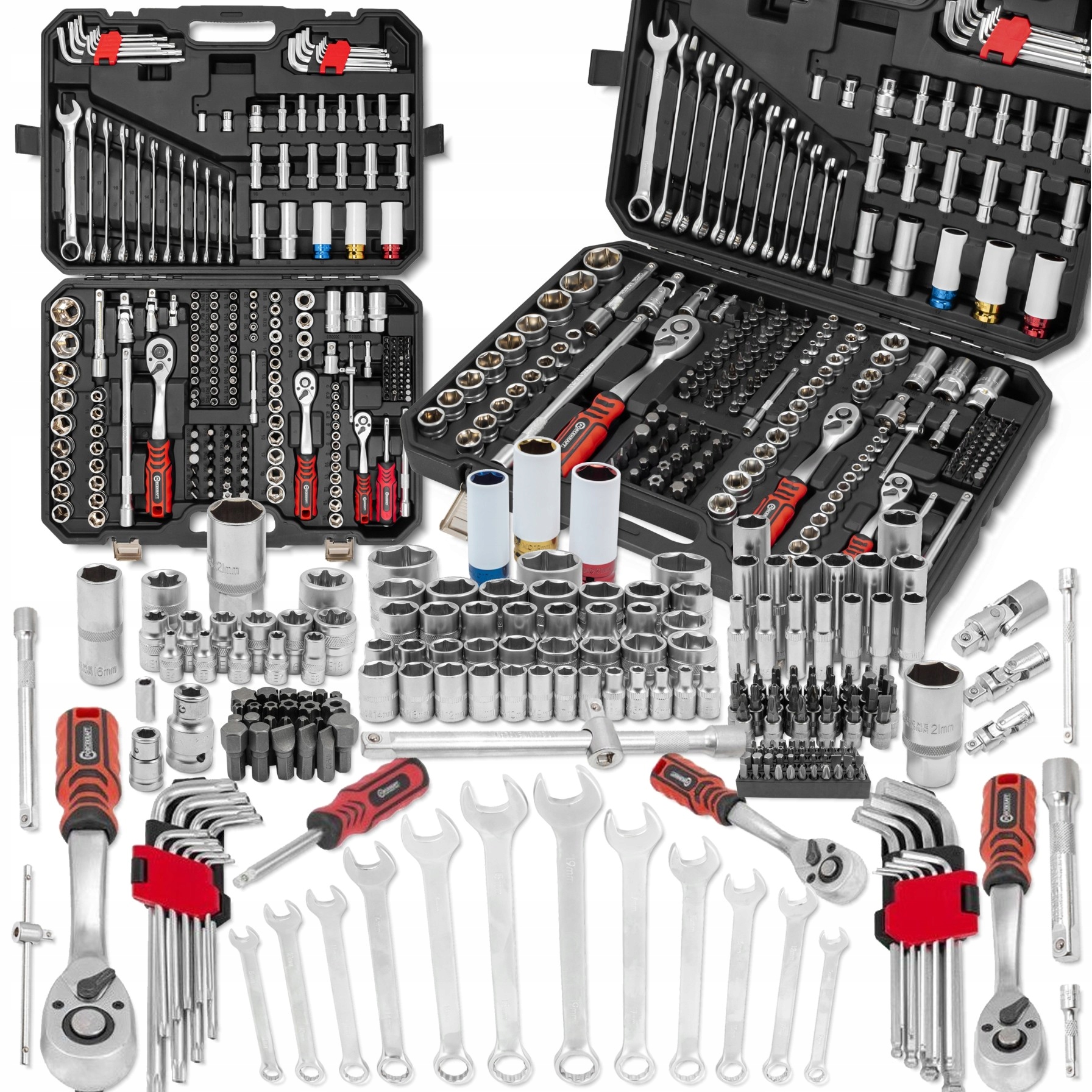 Forcekraft Sada nářadí 222 Elementů ocel CrV Velký komplet 1/4" 3/8" 1/2