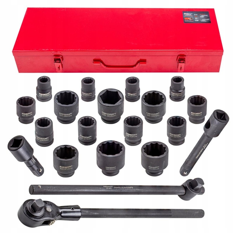 Sada náradia 3/4" 12-hranný kufor 17-50 mm 21 ks Forcekraft
