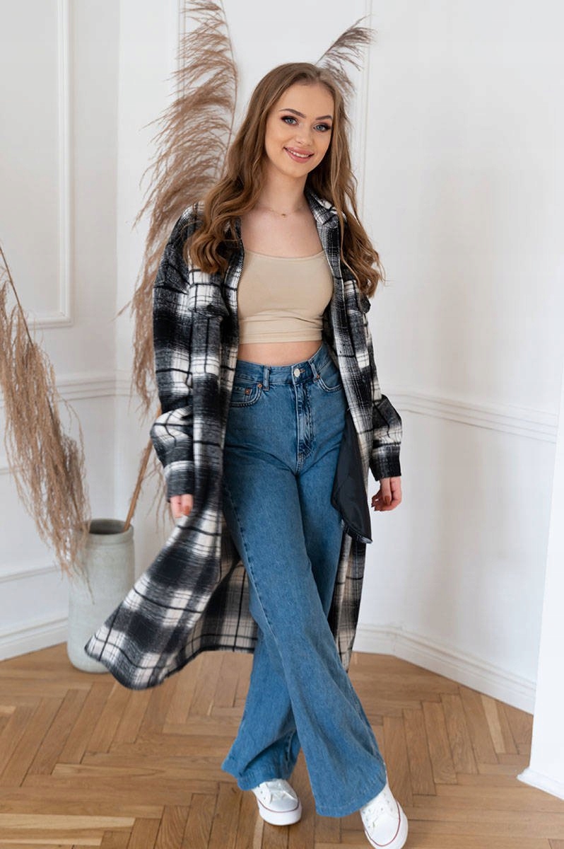 Košilový Kabát 8424 Černo-bílý S (36)