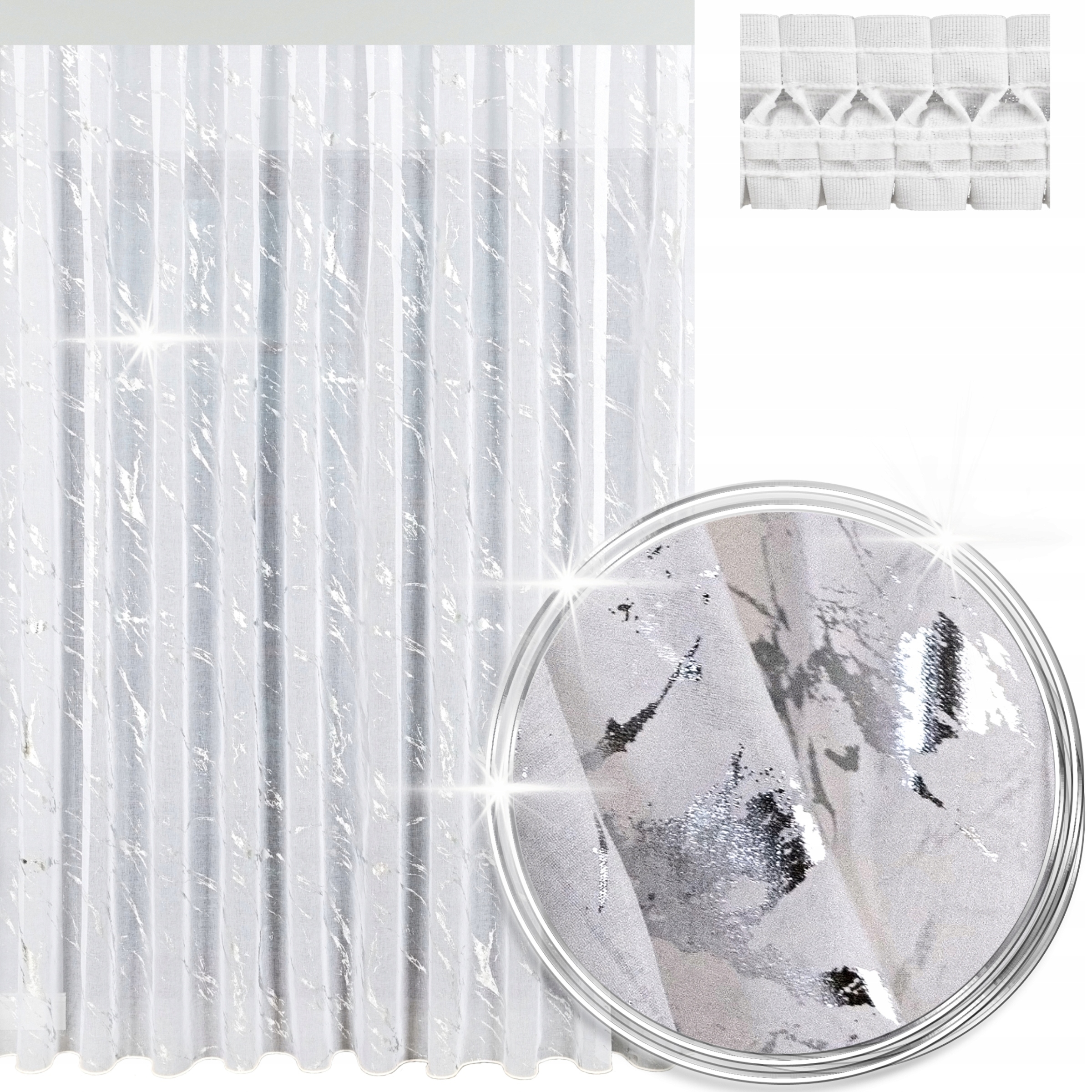 Hotová Záclona Etamina Bílý Mramor S Olovnicí Na Pásku Dekonet 300x160