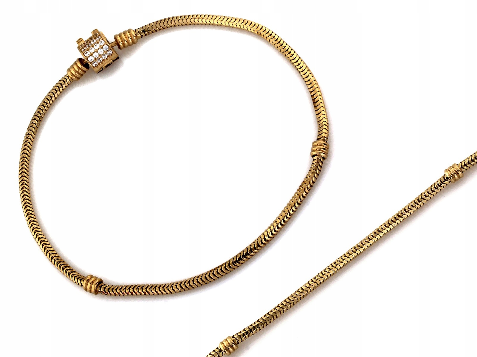 Zlatý náramek 585 s zirkonem a přívěskem typu beads jako dárek 14kt