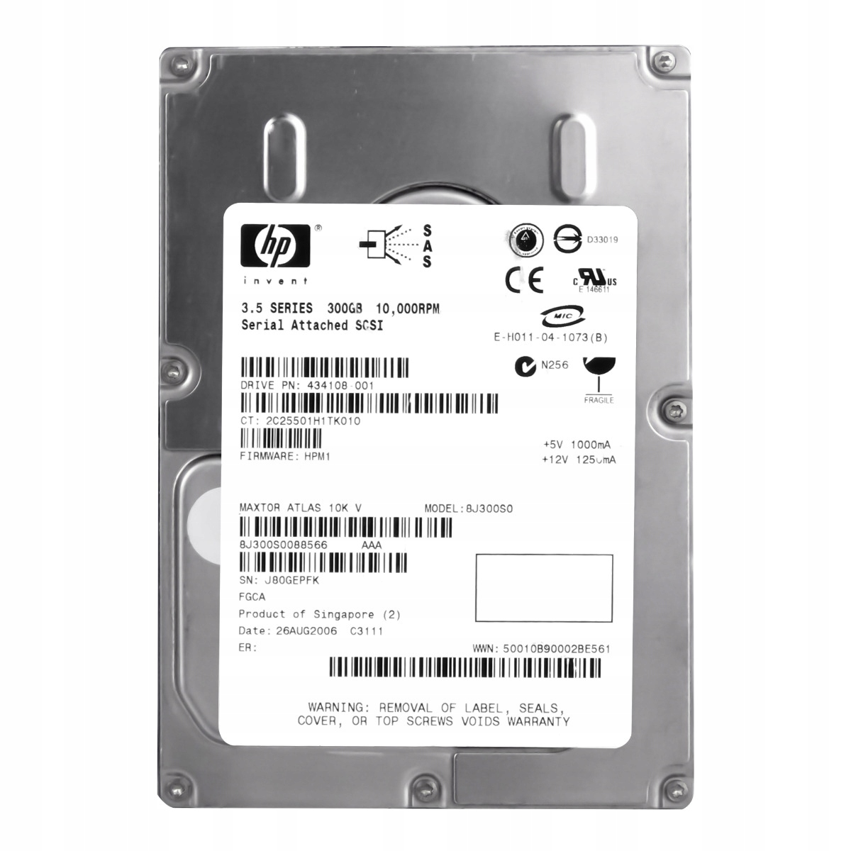 Hp 434108-001 300GB 10K 16MB Sas 3.5'' 8J300S0