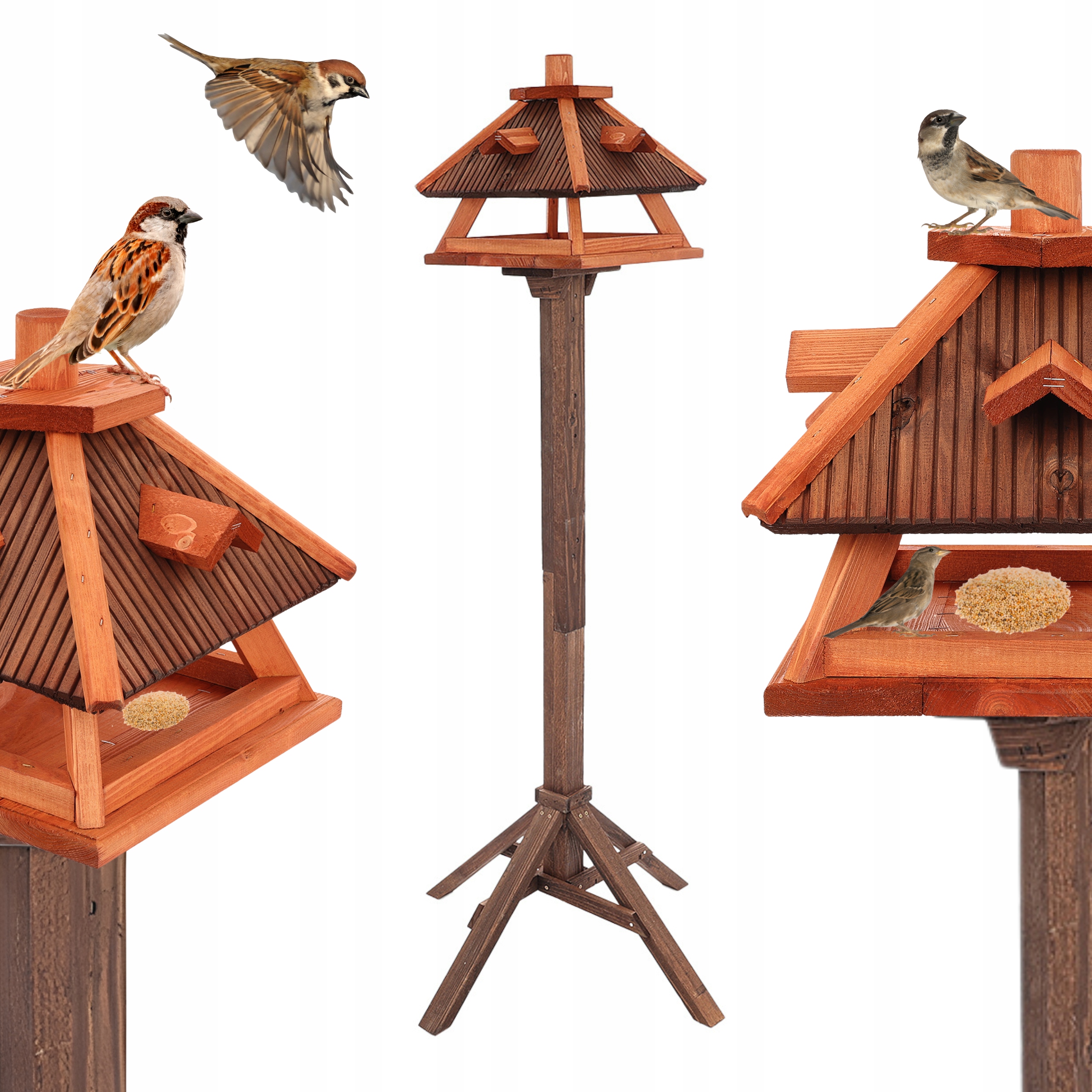 Stojící krmítko na stojanu pro ptáky, velký dřevěný opalovací domeček, malované
