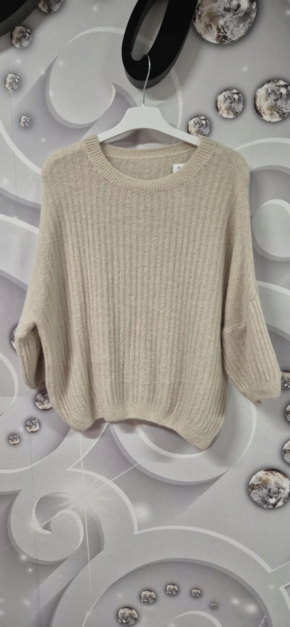 Elegantní Volný Dámský Italský Svetr Premium Baby Alpaca Uni, béžový