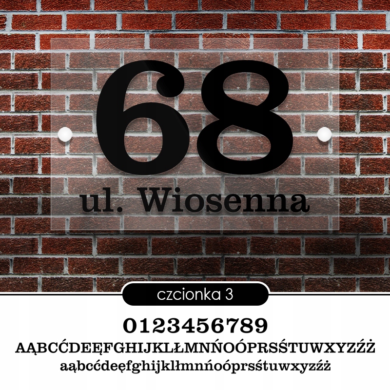 Tablica adresowa adres 3D numer na dom 25x16 przeźroczysta - szkło akrylowe Materiał aluminium