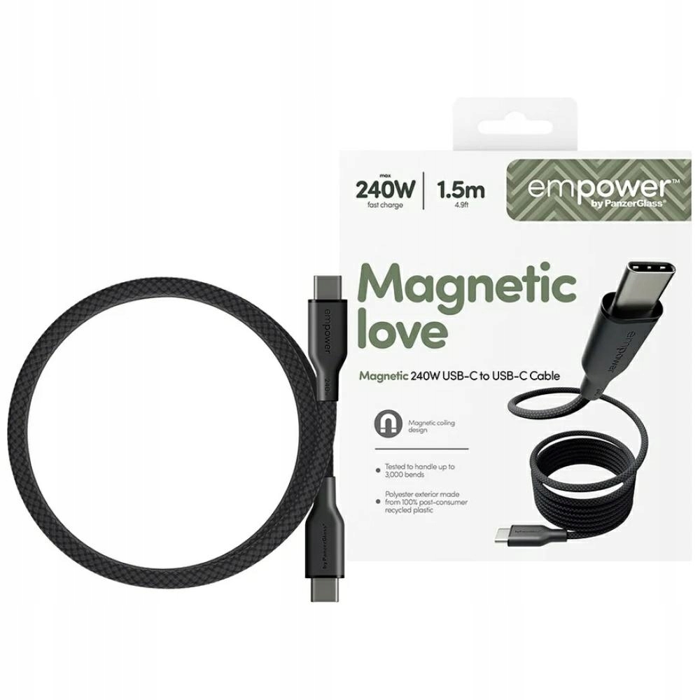 Kabel Empower By Panzerglass Magnetic 240W Usb-c Na Usb-c 1.5 M Černý