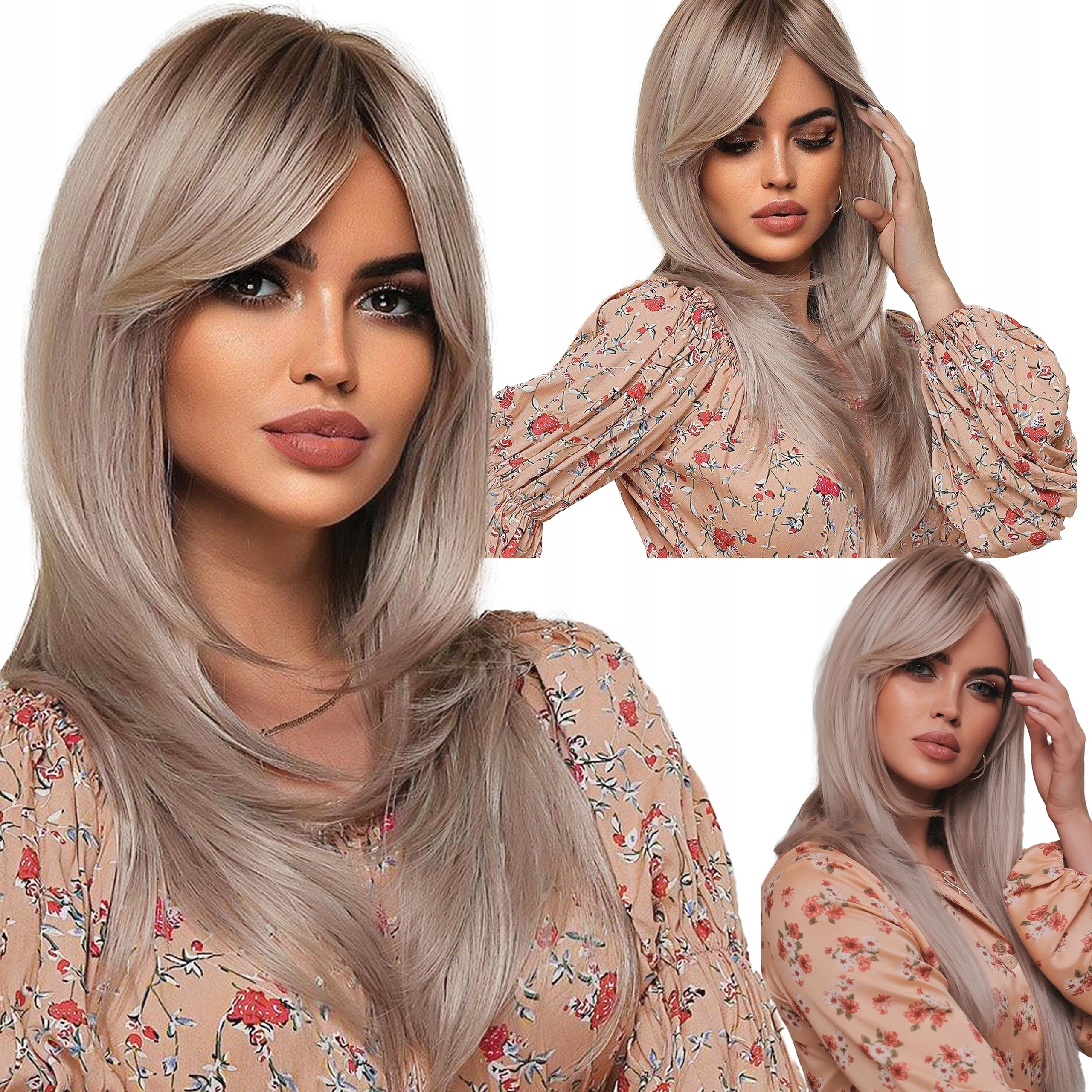 Paruka Vlasy syntetické stínované blond opalizující s dlouhou ofinou