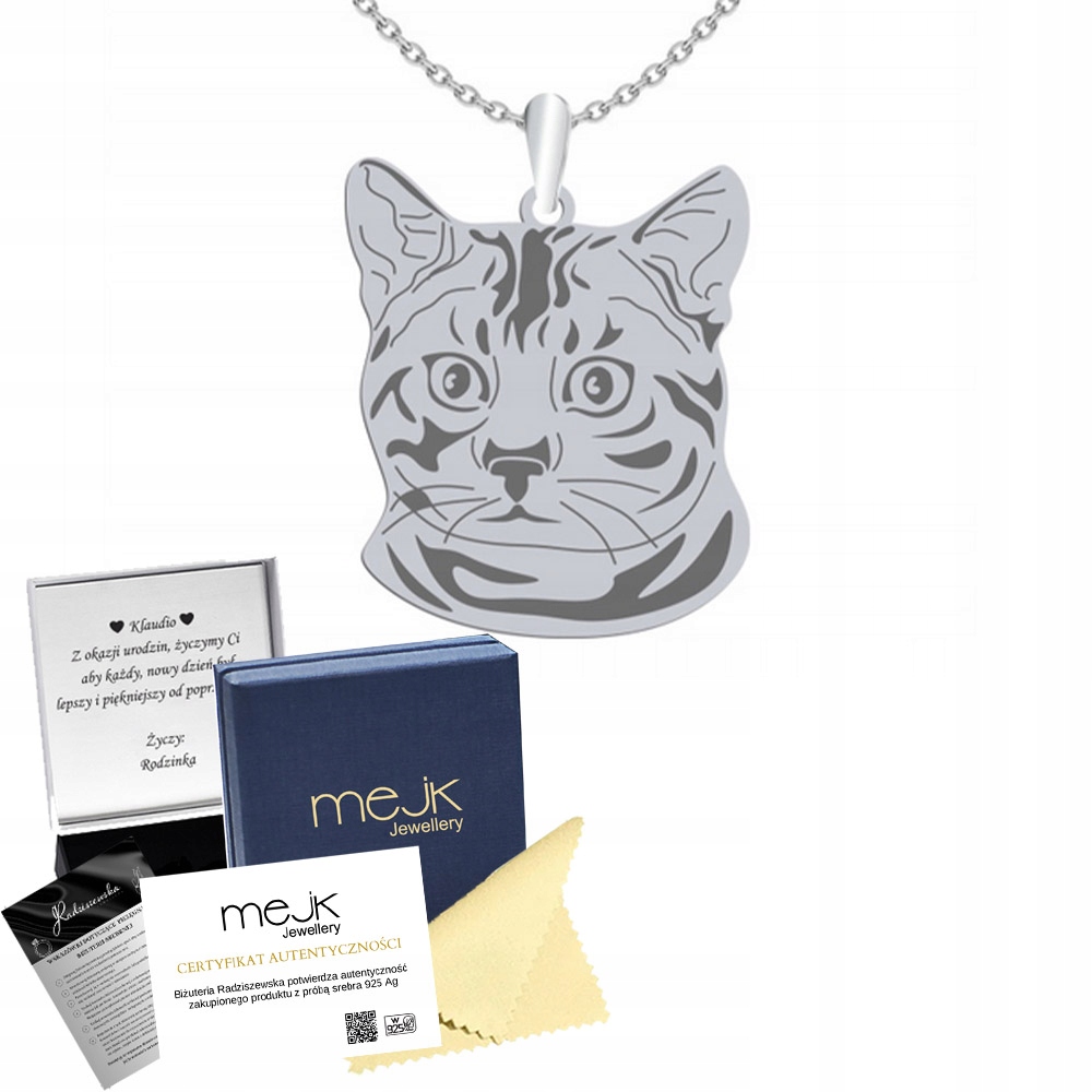 Stříbrný náhrdelník s Bengálskou kočkou 925 Řetízek Šperky Dárek Gravírování