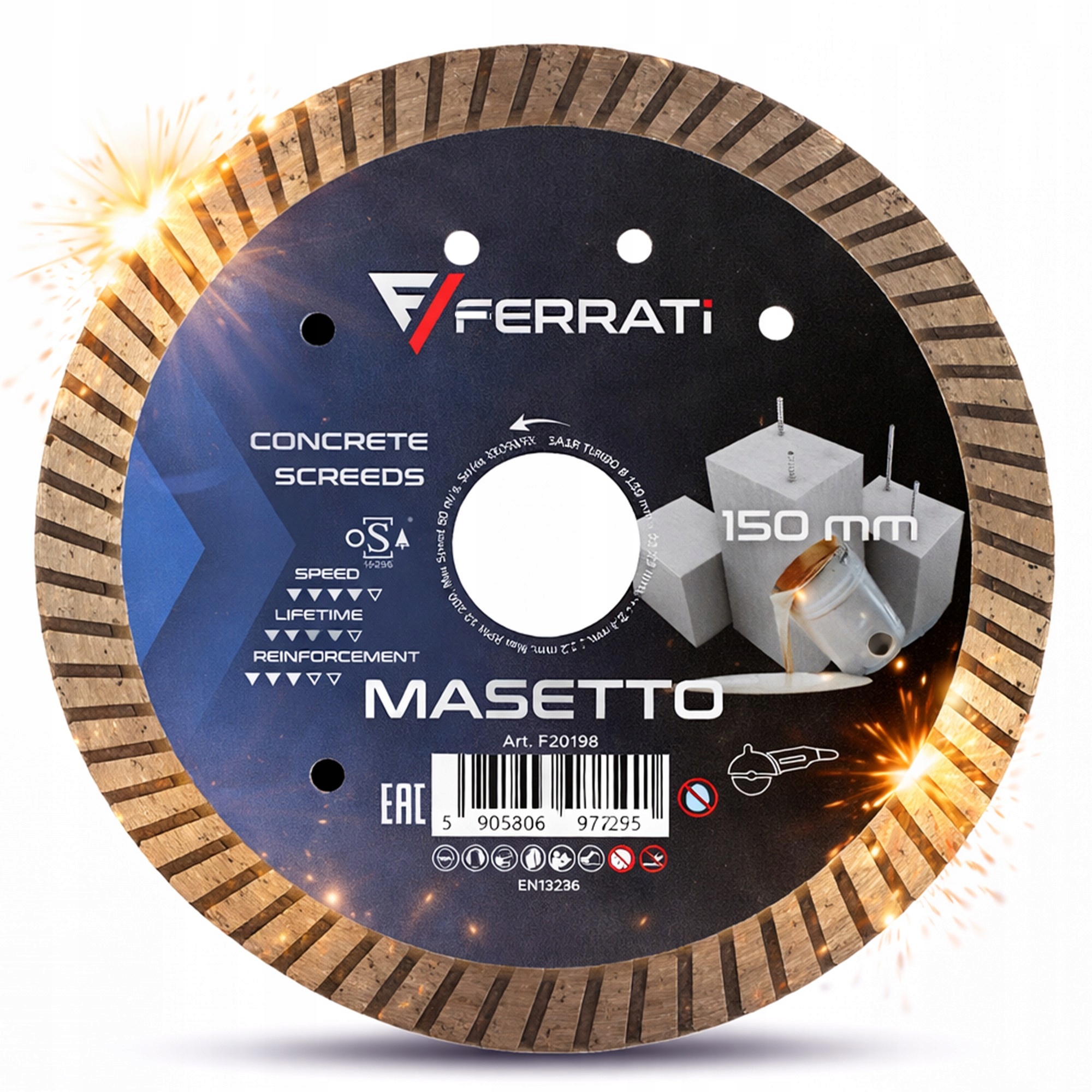 Diamantový kotouč Ferrati 1AIR Turbo Masetto 150x22 pro řezání betonu cihly