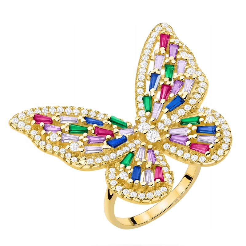 Stříbrný Prstýnek ryzost 925 prsten s motýlem a barevnými kubickými zirkony vel. 16