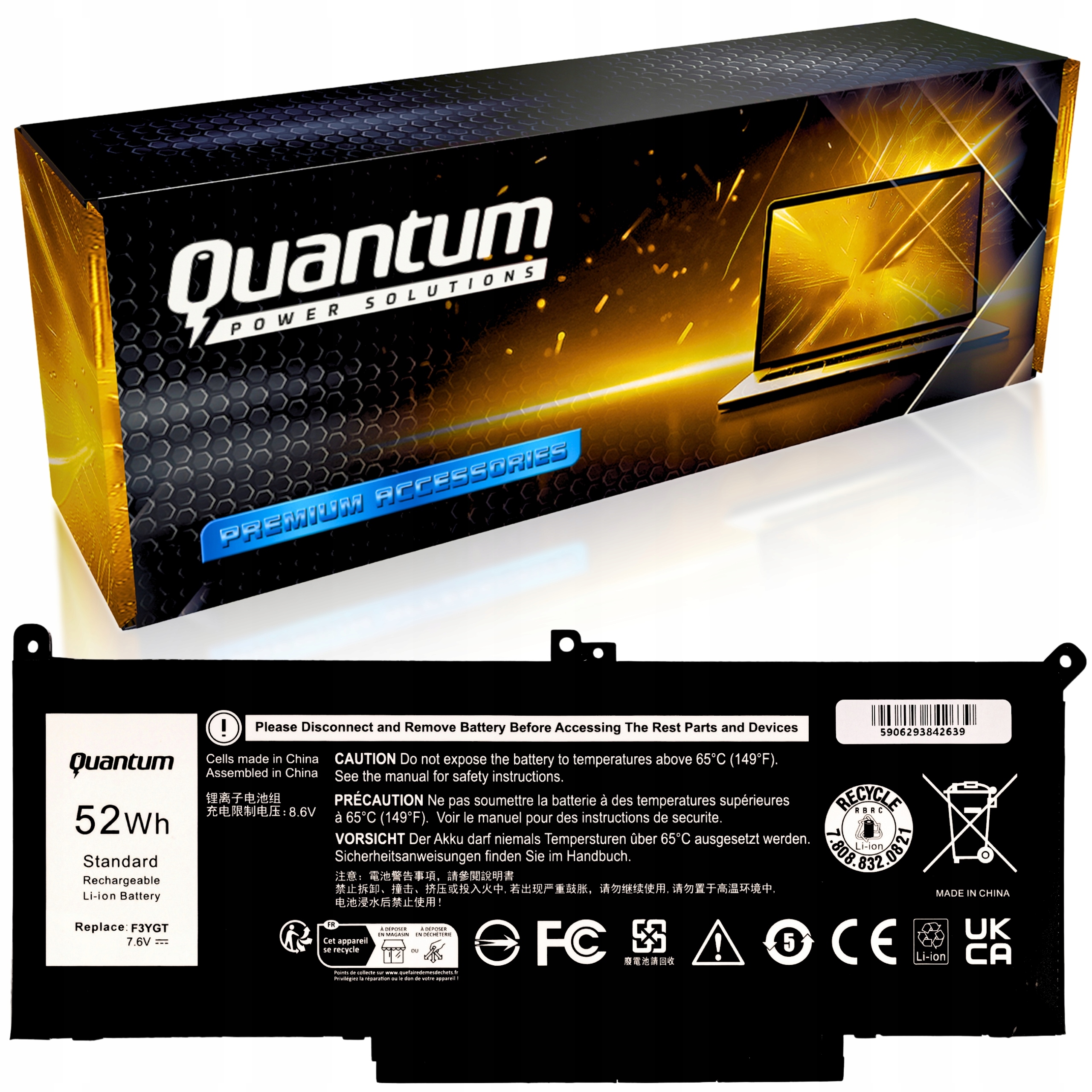 Baterie F3YGT MYJ96 DWX9J pro Dell Latitude 7280 7290 7380 7390 7480 7490