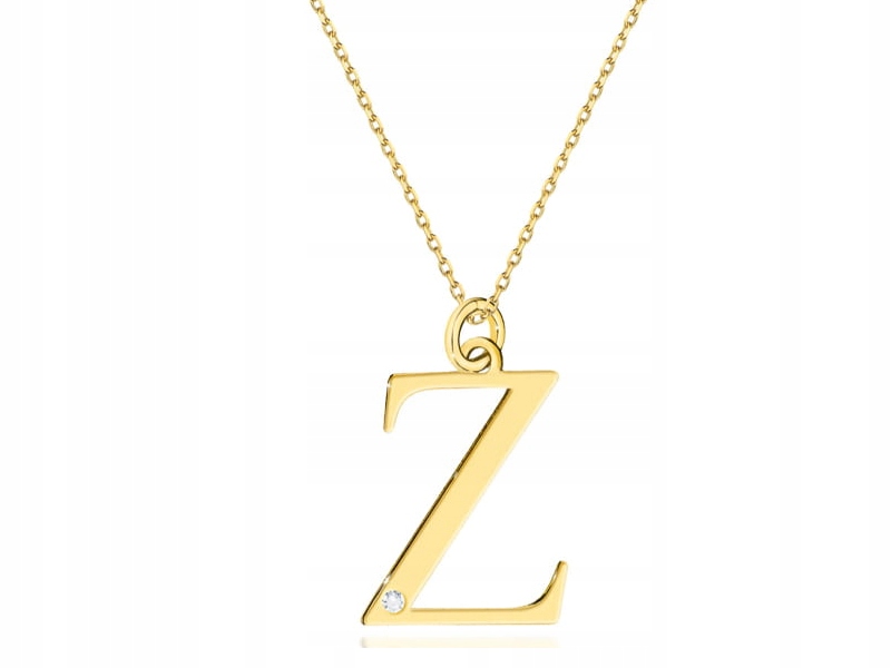 Zlatý náhrdelník 585 písmeno Z s diamantem 1,25g moderní módní vzor 14k