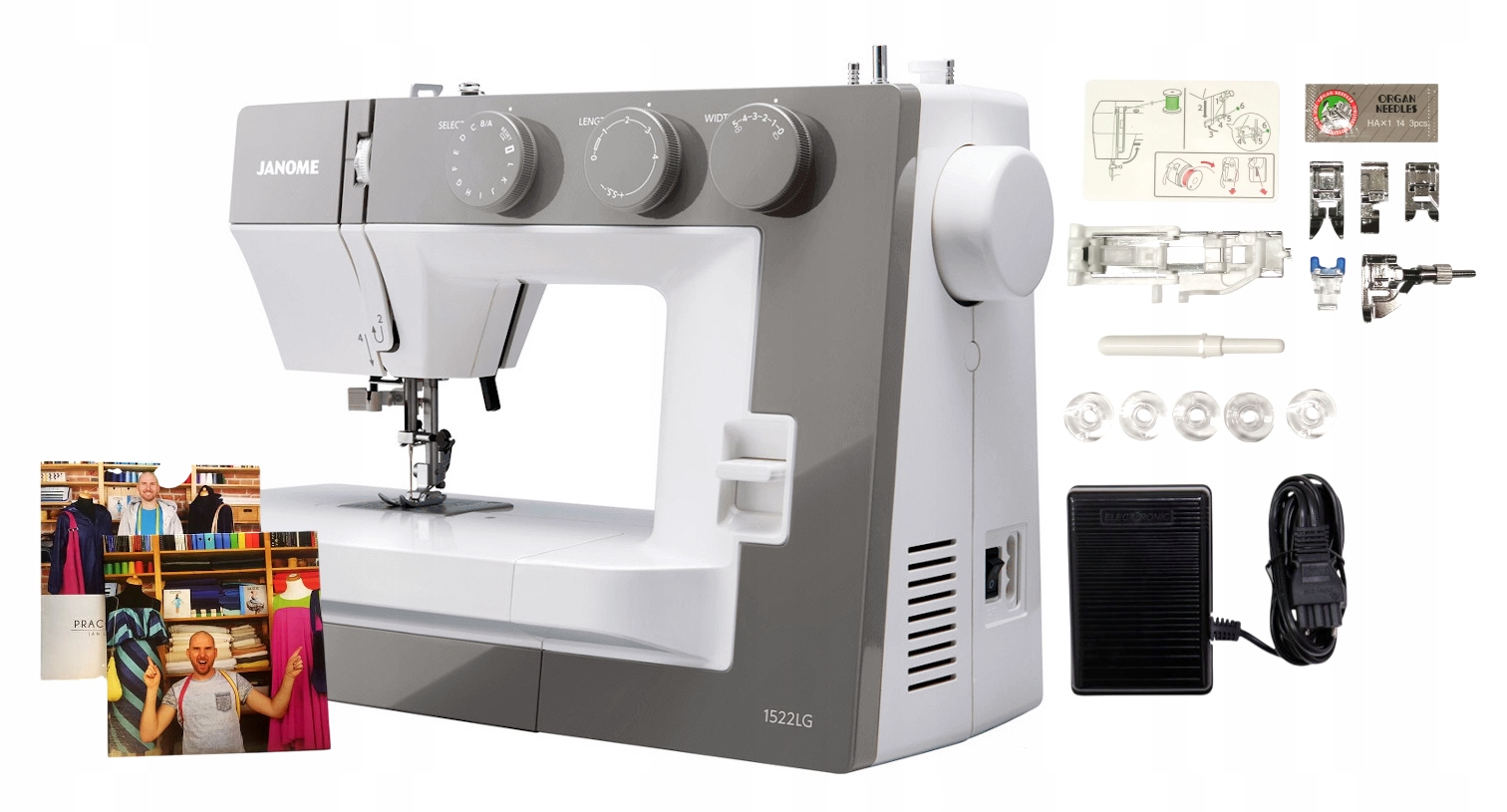 Maszyna do szycia mechaniczna Janome 1522 Lg jasnoszara kursy szycia