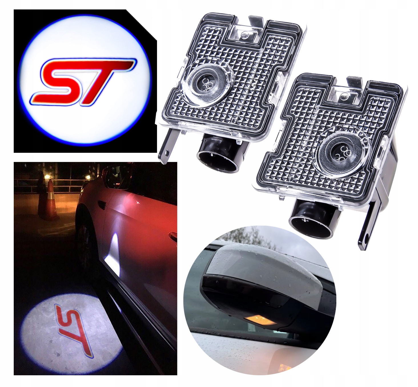 ZESTAW 2X LAMPKA LED LUSTERKA PROJEKTOR HD+ FORD ST S-MAX KUGA FOCUS MK3