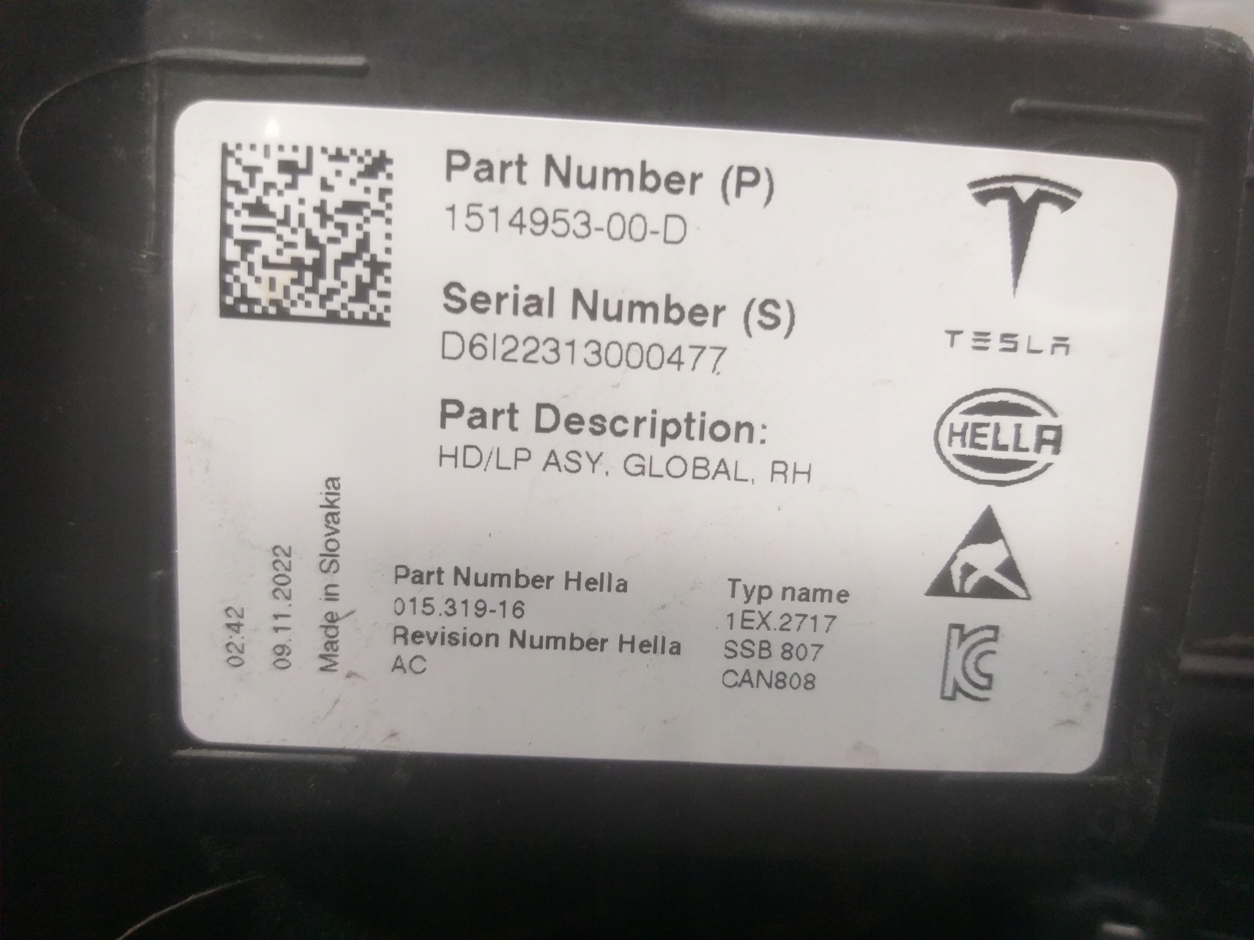light lights front right left TESLA III 3 FULL LED 1514953-00-D 1514952-00-C