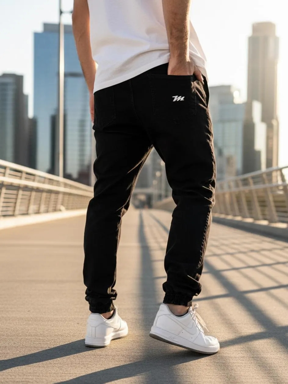 Joggery Kalhoty Metoda Mini Výšivka Logo Jeans Black vel. L