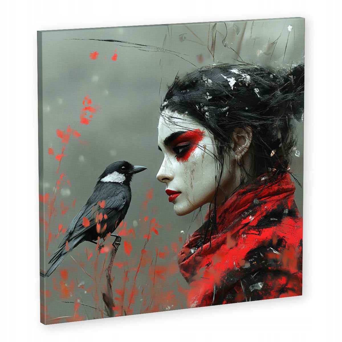 Obraz Na Plátně Canvas Grafika Žena Pták Havran Surrealismus Temnota 50x50