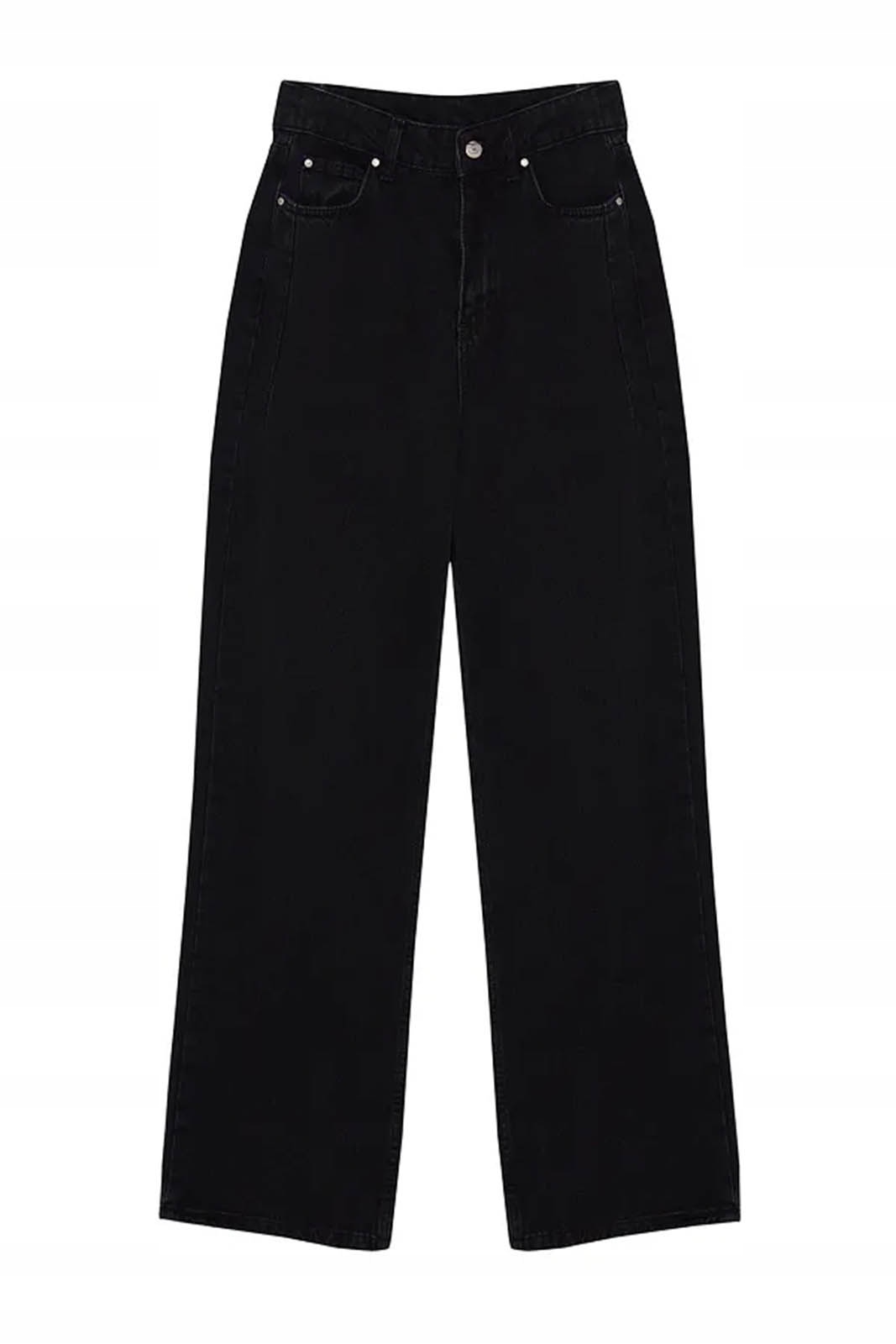 SPODNIE SZWEDY DAMSKIE SZEROKIE NOGAWKI JEANSOWE ELASTYCZNE PROSTE WIDE LEG Rozmiar XL