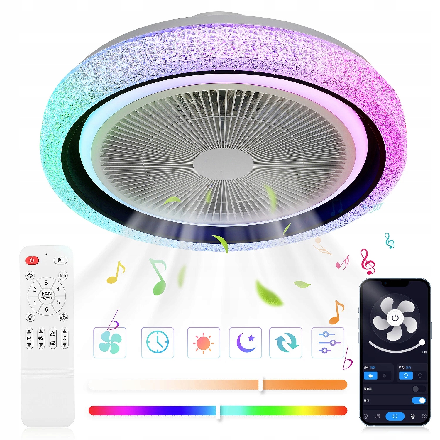 3v1 Stropní Svítidlo Led S Ventilátorem Ovládaný Dálkovým Ovladačem Rgb Změna Barev Černá 64 W