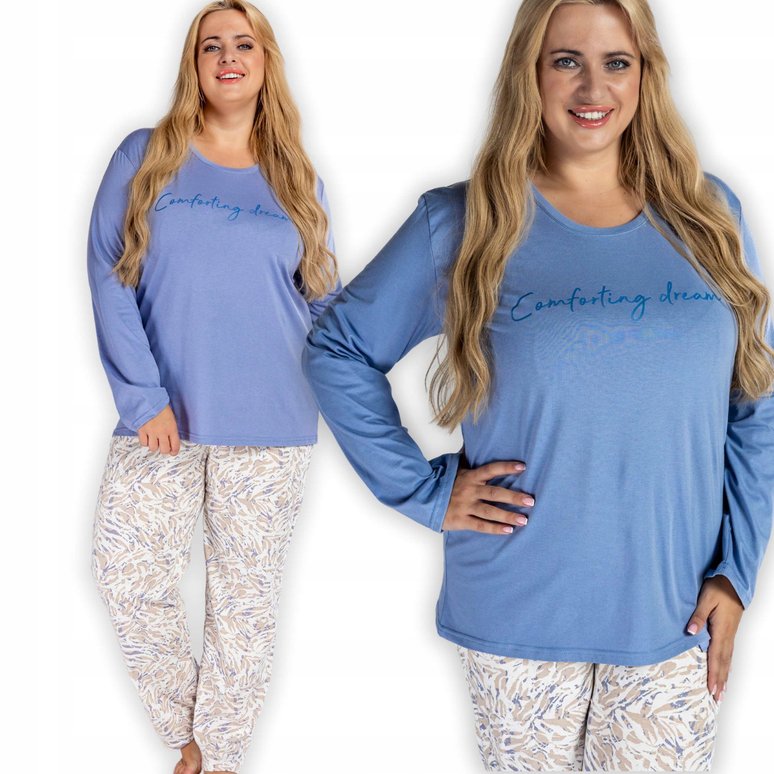 Dlouhé bavlněné dámské pyžamo Grafit Béžová Zebra L