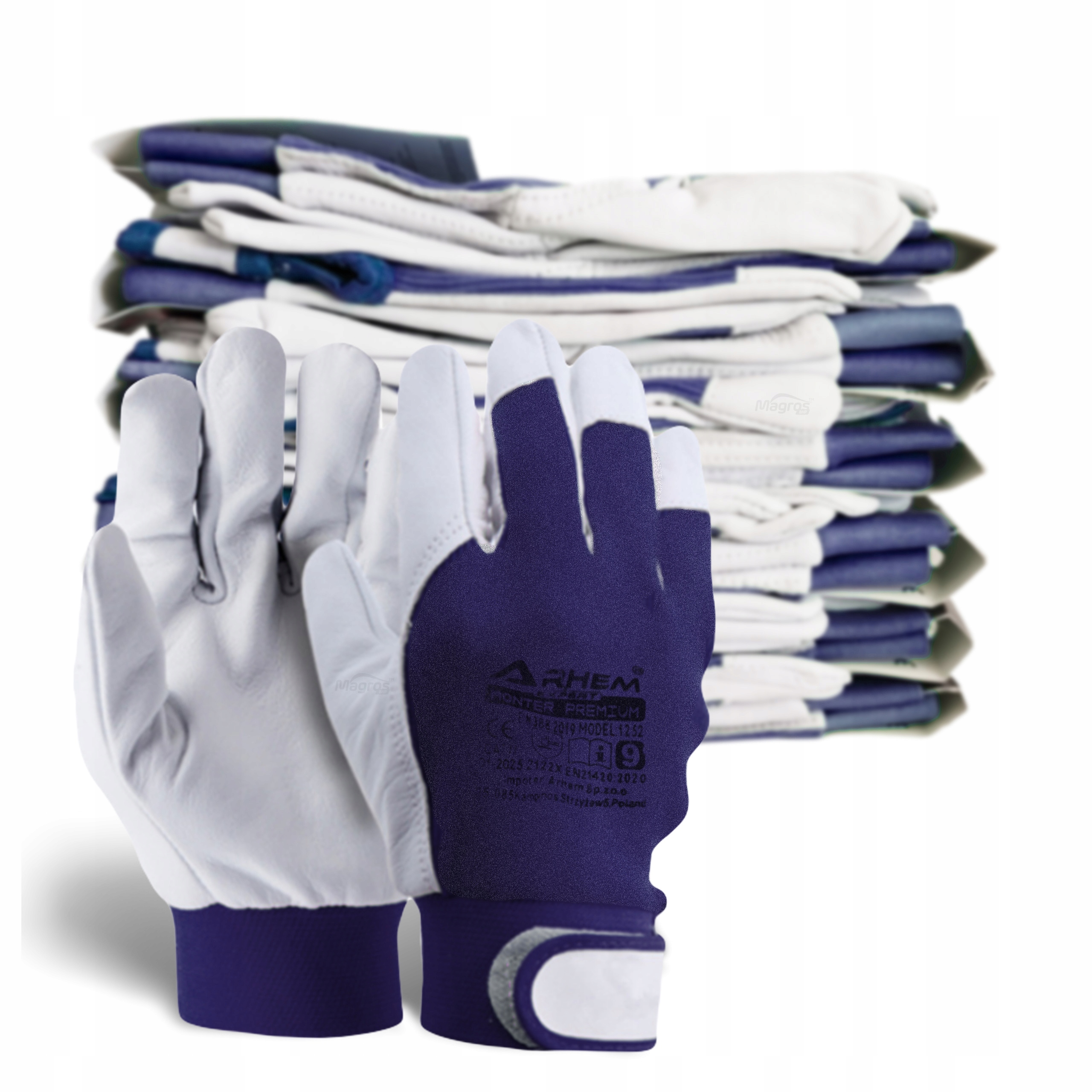 12 párů flexibilních ochranných Pracovní Rukavice s kůží Arhem Monter Premium vel. 11