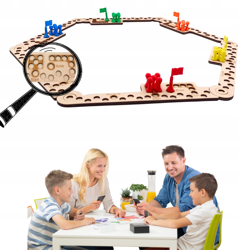 Gra Planszowa Drewniana Gra w Konie Pionki i Jokery Chińczyk Pegs & Jokers