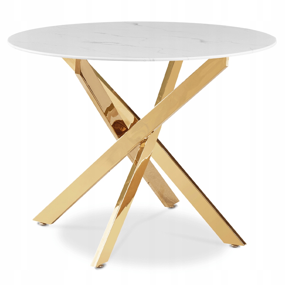 Stůl Kulatý Skleněný Bílý Mramor Glamour Zlatý Do Obývacího pokoje Jídelny Bali