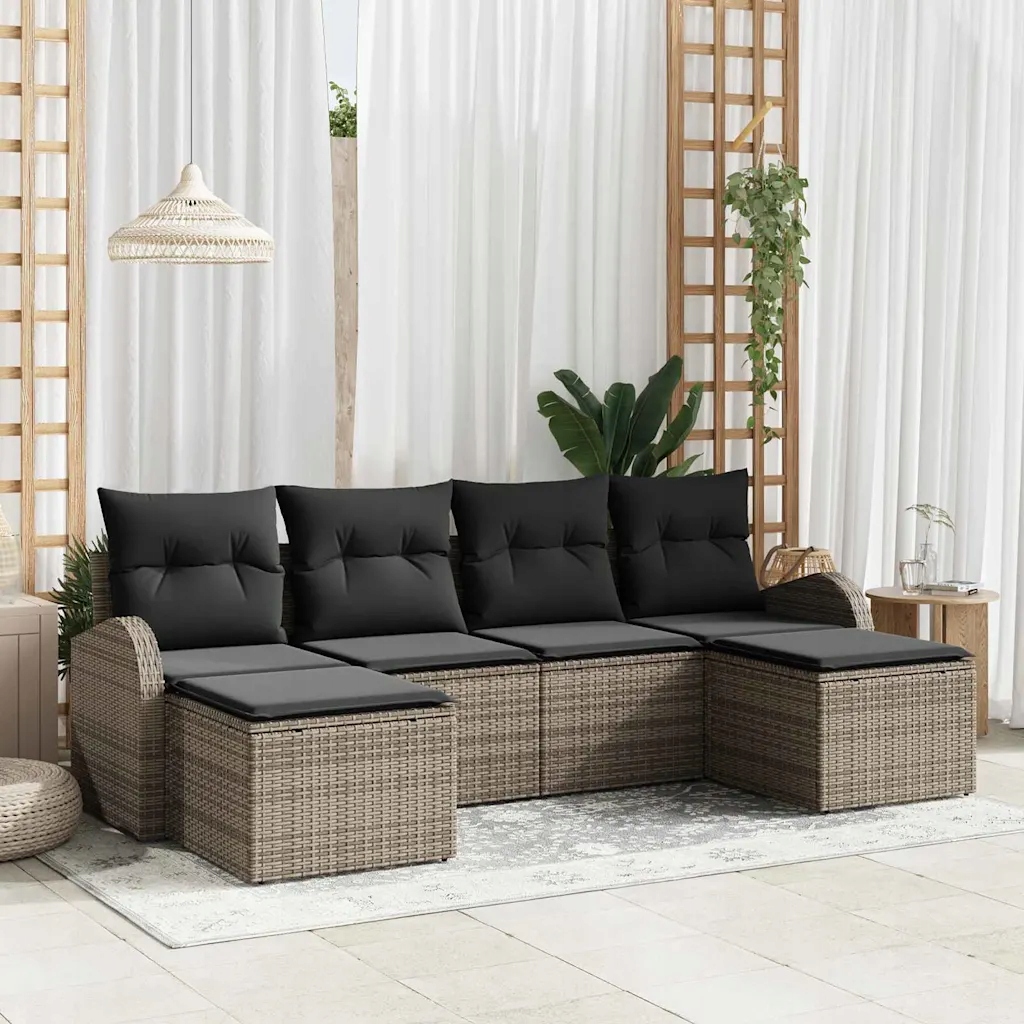 Sada zahradních pohovek s polštářem 6 pcs Šedá Poly ratan Šedá 3346149