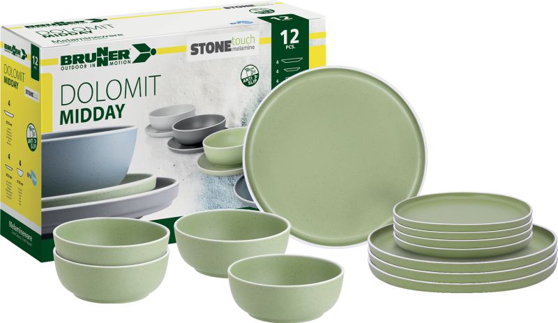 Podróżny Komplet nietłukących Naczyń zielony Midday Dolomit Green Brunner