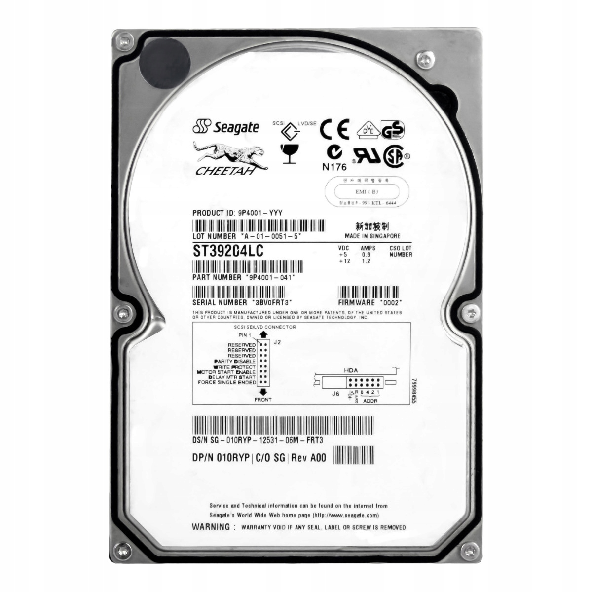 Dell 010RYP 9.1GB 10K 4MB Scsi U160 3.5'' ST39204LC