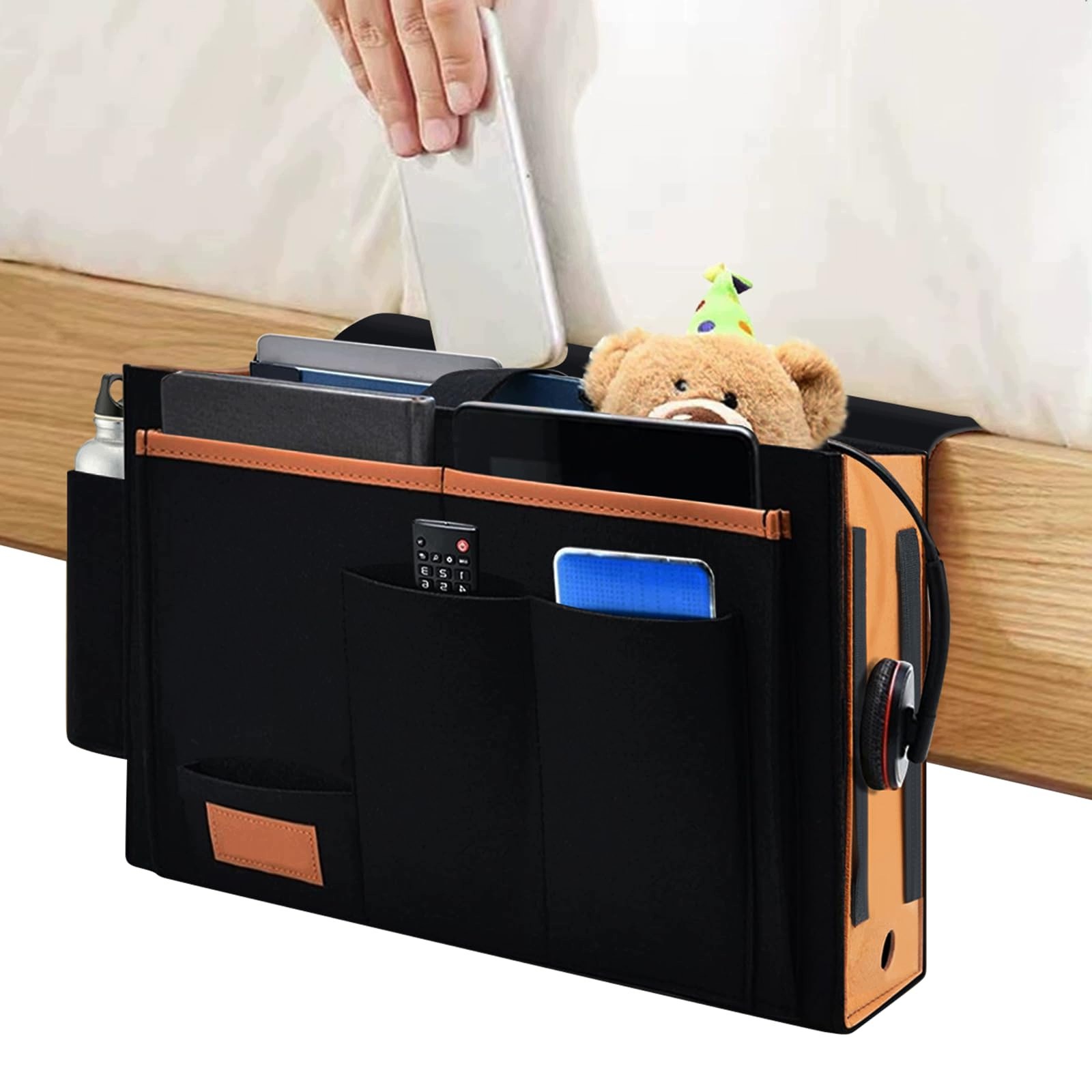 Organizer Wiszący Na Łóżko Z Filcu, Wielokieszeniowy 34X19X11CM Czarny
