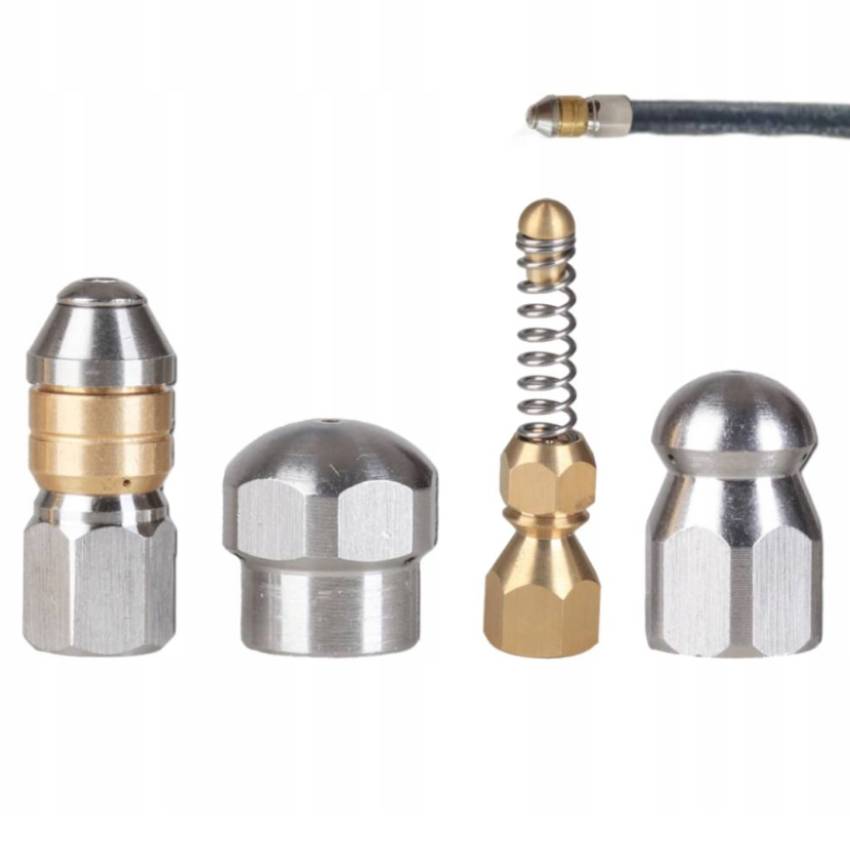 Zestaw 4 Dysz Do Kanalizacji Gwint 1/8" Obrotowa Sprężynowa Klasyczna