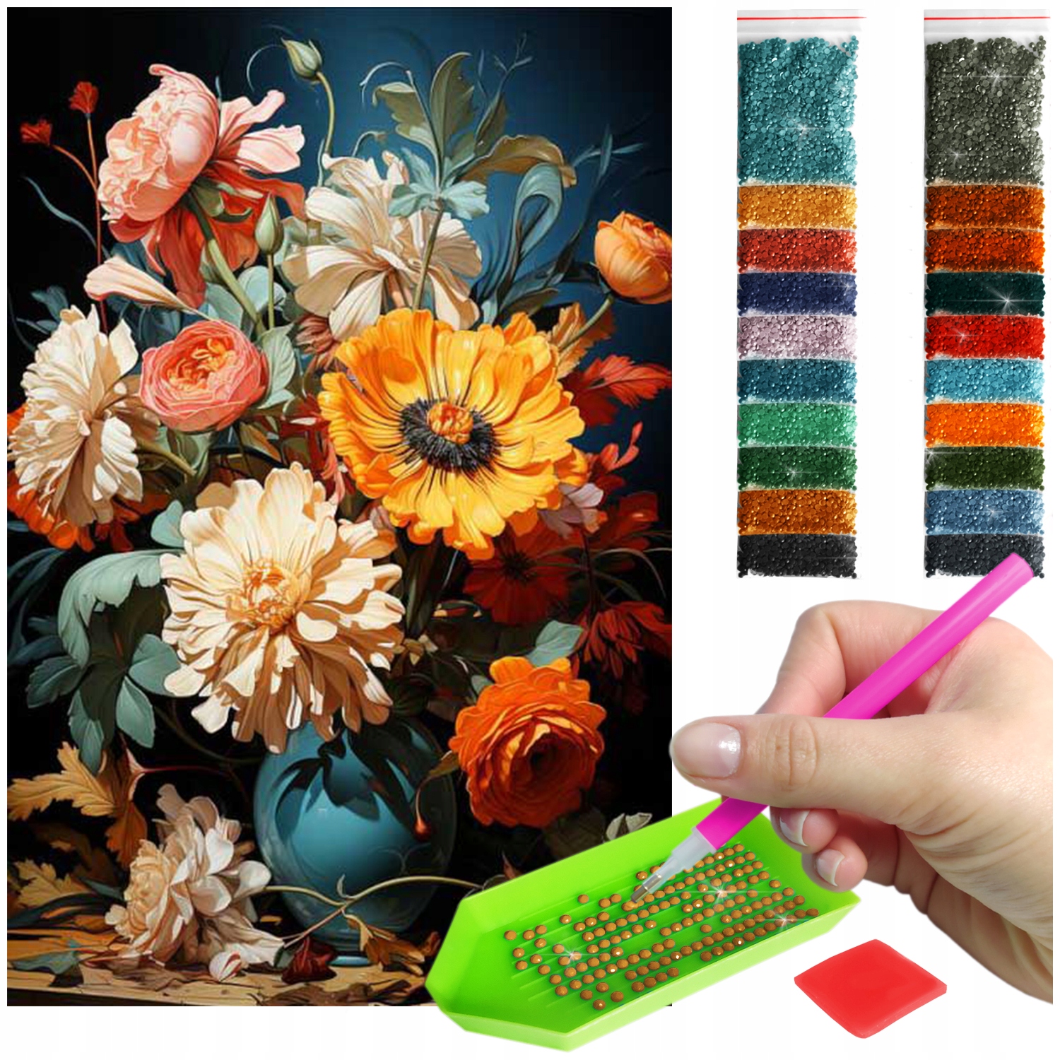 Výšivka Diamond Painting mozaika Barevné květiny sada